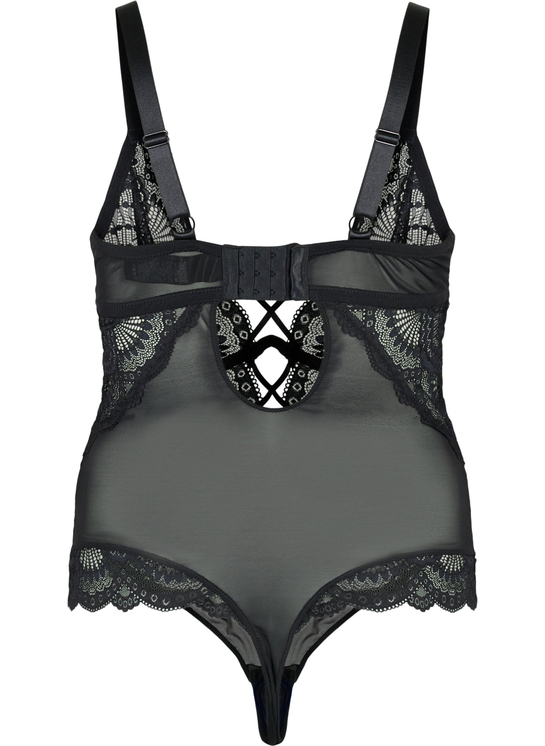 Zizzi Bodystocking aus Spitze mit Schn&uuml;ren, Schwarz, Packshot image number 1