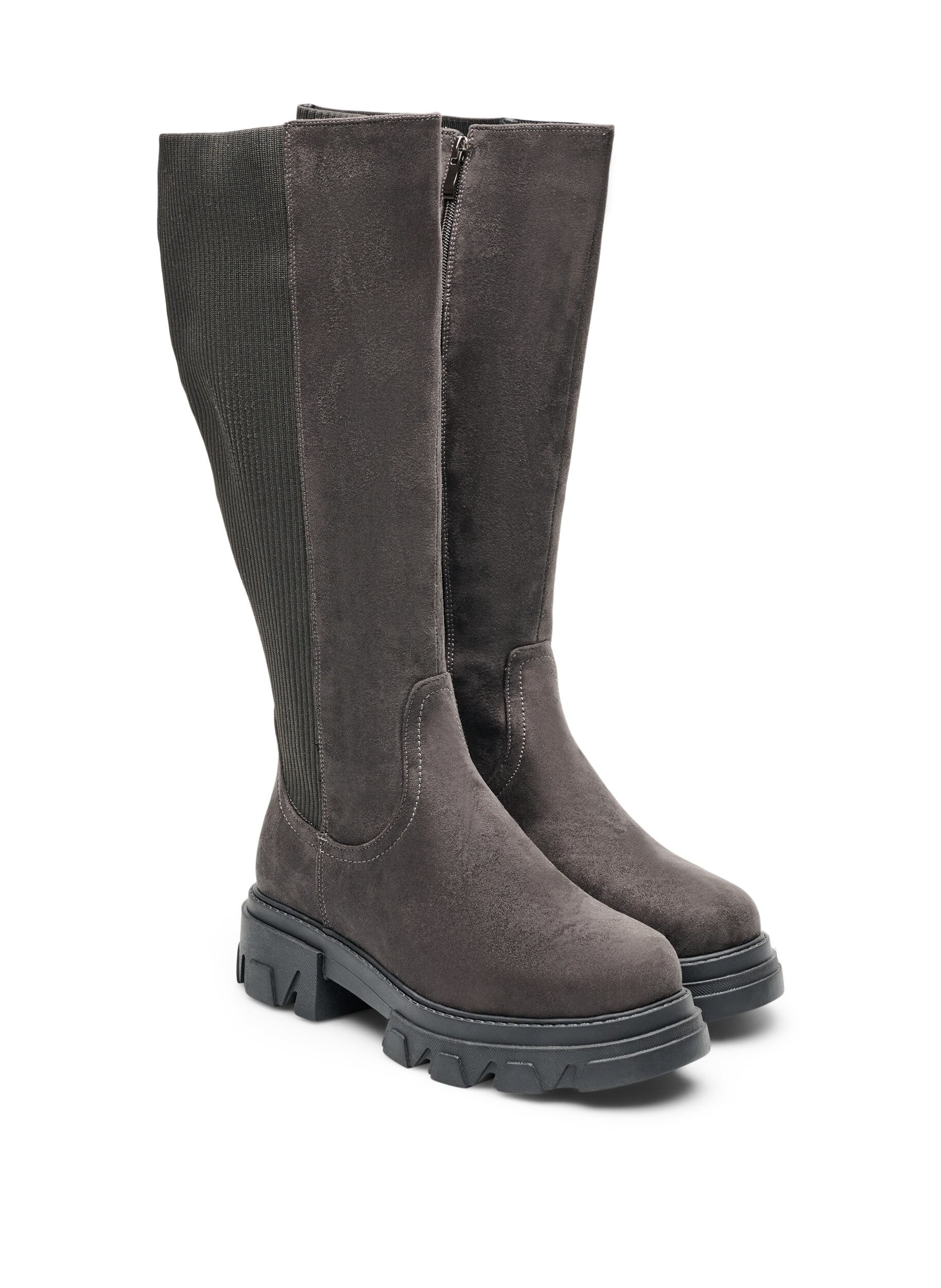 ZizziLanger Stiefel mit geripptem, elastischem Schaft und chunky Sohle, Braun, Packshot image number 1