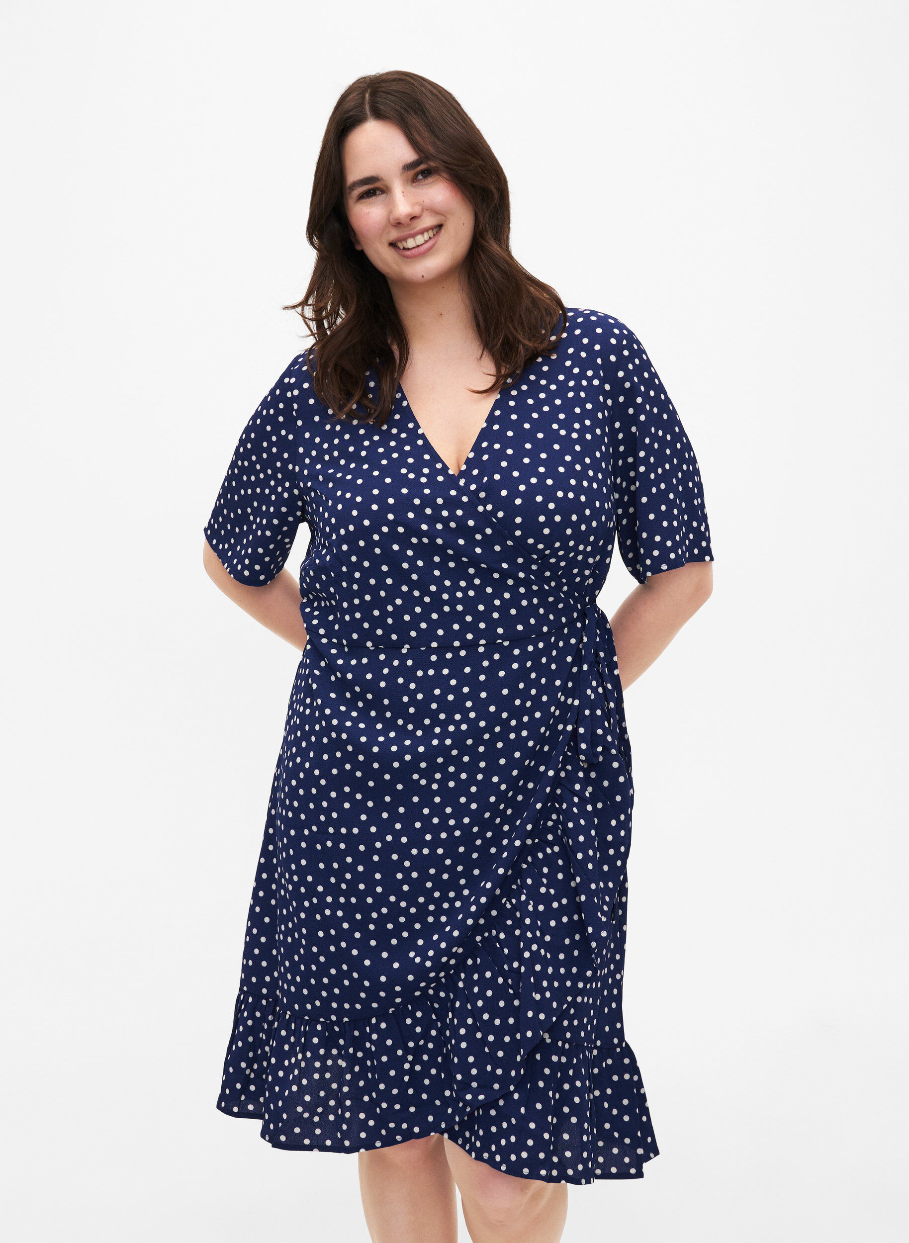 Zizzi Wickelkleid mit Print und kurzen &Auml;rmeln, Blau, Model image number 0