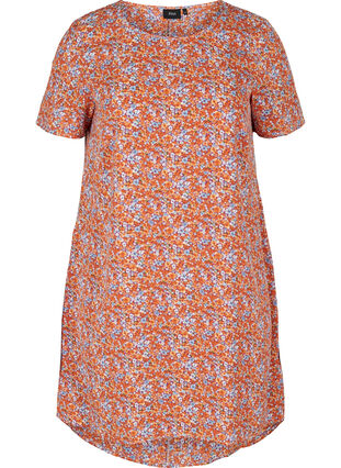 Bedrucktes Kleid mit kurzen Ärmeln, Orange Flower AOP, Packshot image number 0