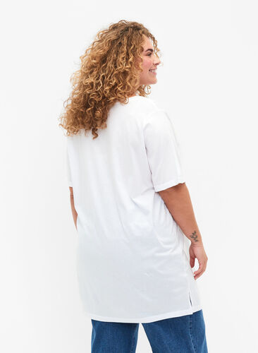 Einfarbiges Oversize T-Shirt mit V-Ausschnitt, Bright White, Model image number 1