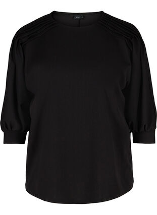 Bluse mit 3/4 Ärmeln und Plisséfalten, Black, Packshot image number 0