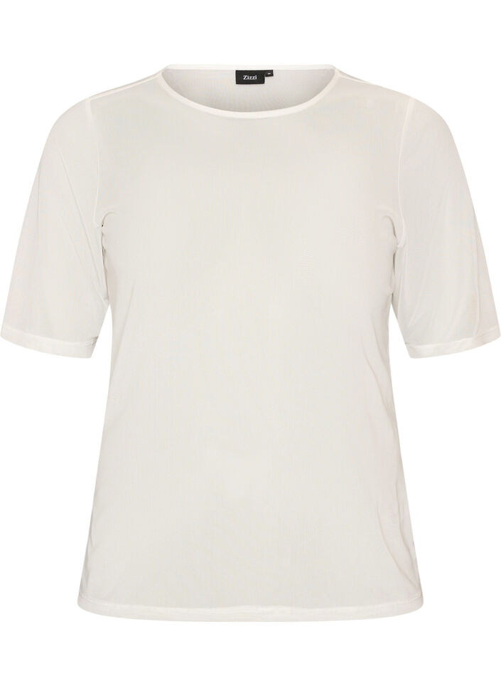 Top aus Mesh mit kurzen &Auml;rmeln und Rundhalsausschnitt, Vanille, Packshot image number 0