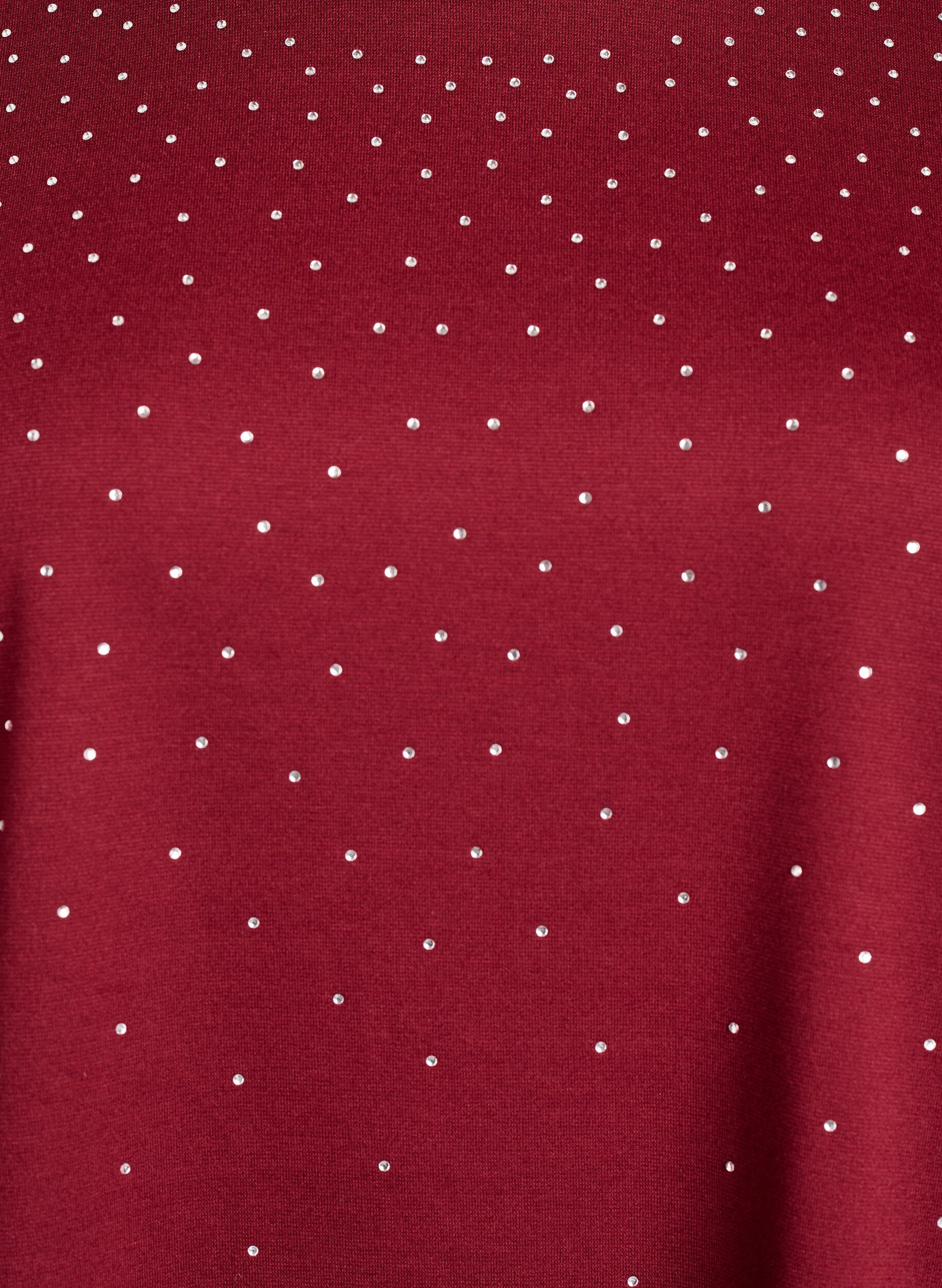 ZizziT-Shirt mit Strasssteinen und Rundhalsausschnitt, Dunkles Bordeaux, Packshot image number 2