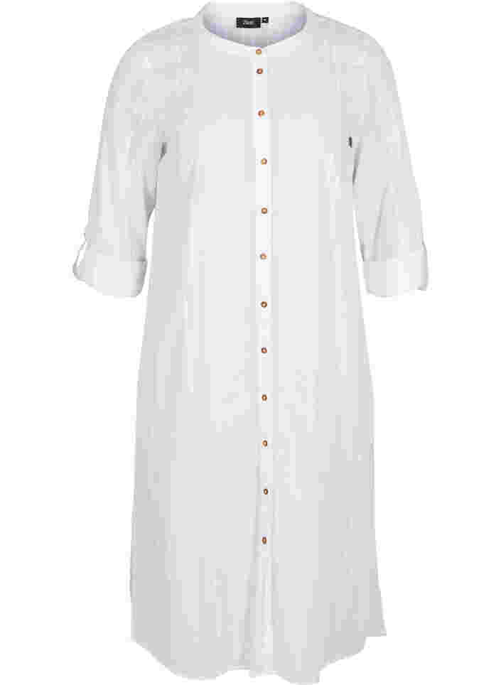 Hemdkleid aus Baumwolle mit 3/4-Ärmeln, Bright White, Packshot image number 0