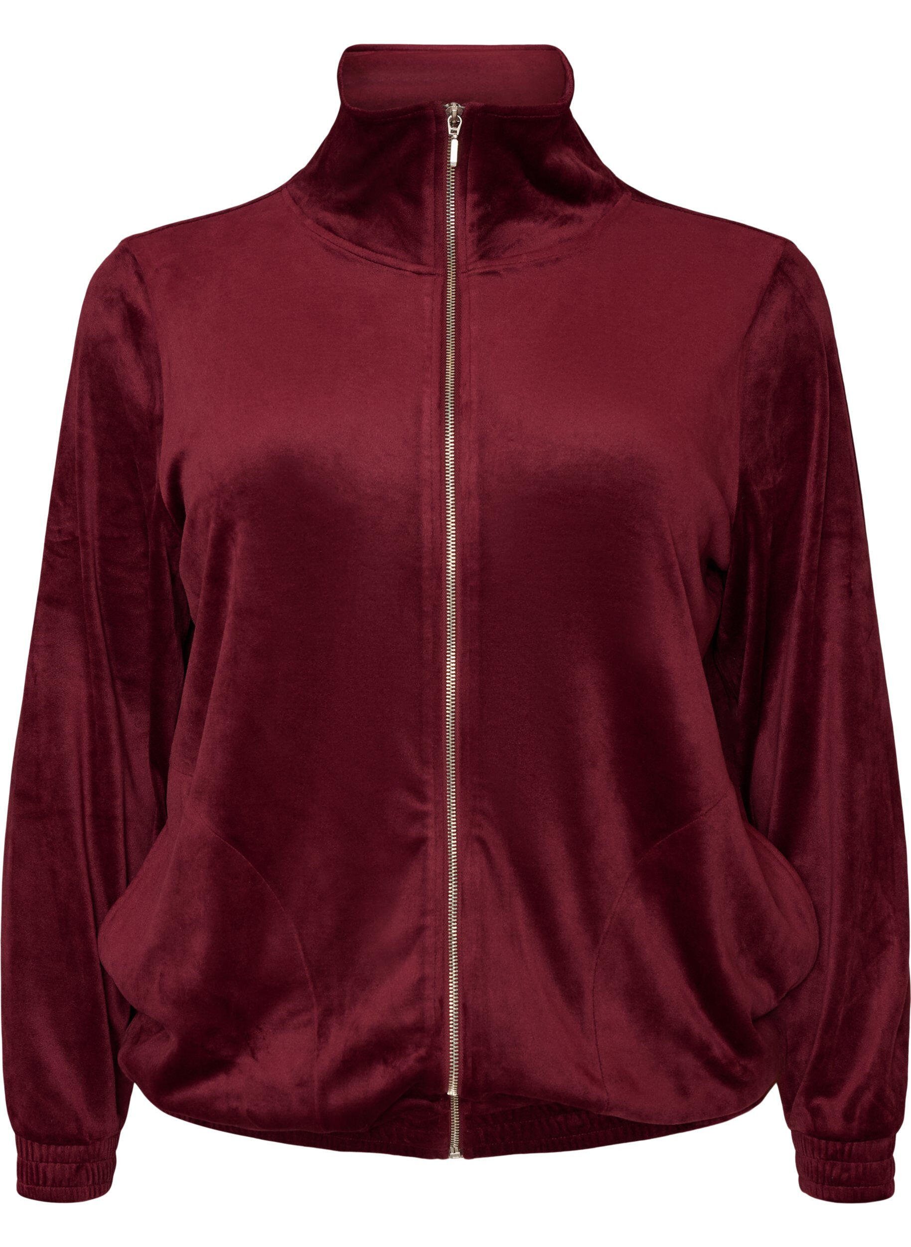 ZizziWeicher Cardigan aus Velours mit Rei&szlig;verschluss und hohem Kragen, Rot, Packshot image number 0