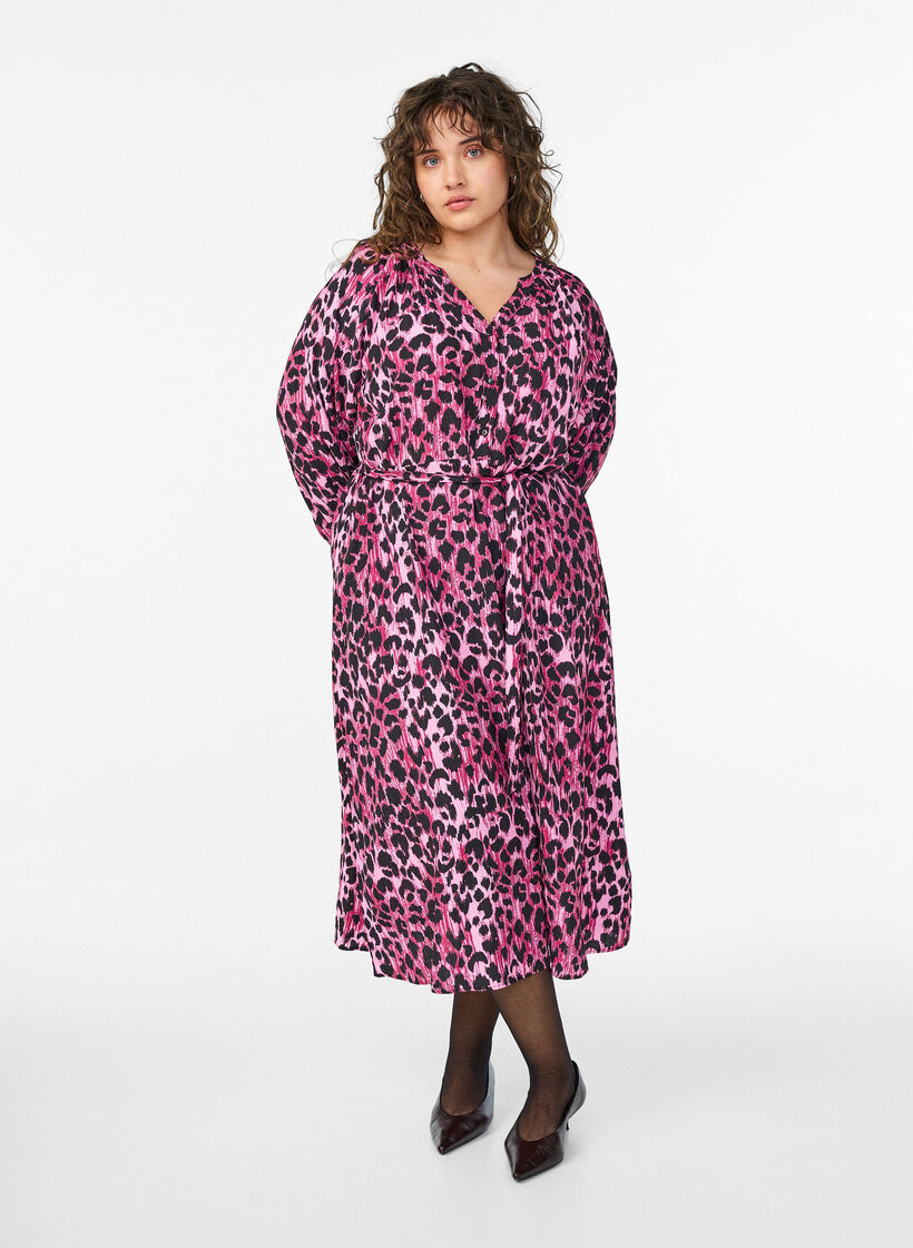 Midikleid mit Knopfleiste und Bindegürtel, Pink, Model image number 0