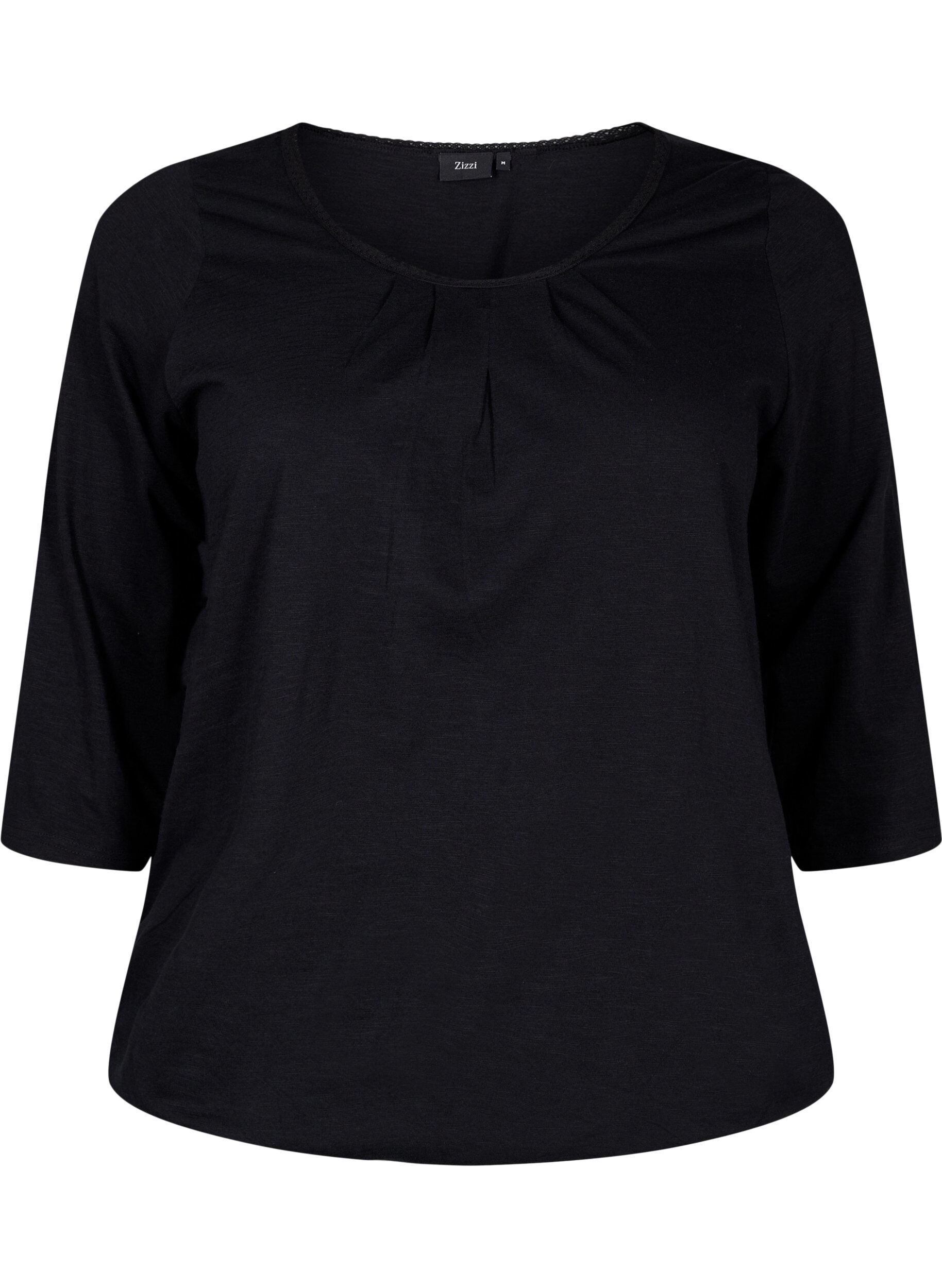 Zizzi Baumwollbluse mit 3/4 &Auml;rmeln, Black, Packshot image number 0