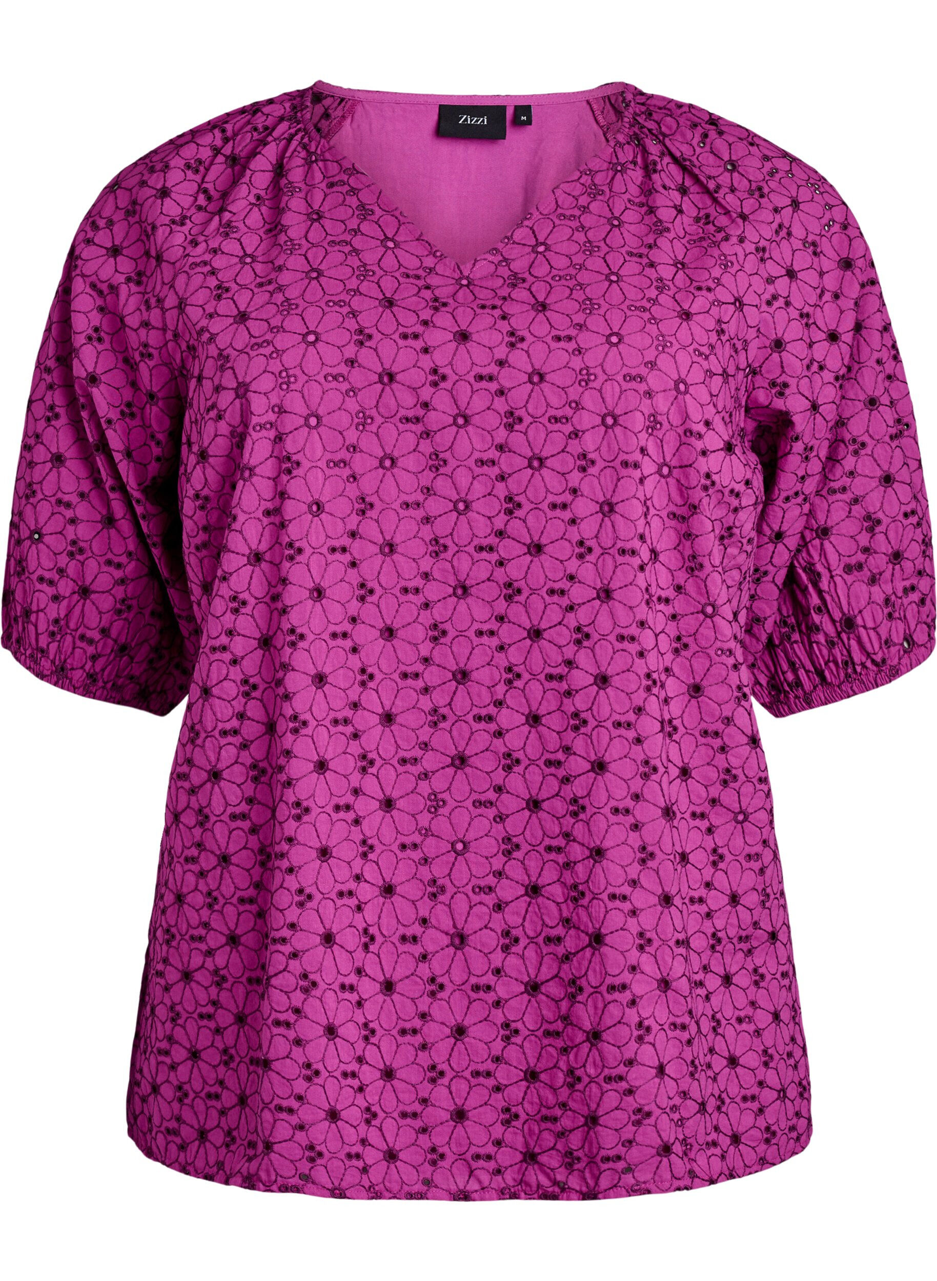 Zizzi Bluse mit gesticktem Blumenmuster, Lila, Packshot image number 0