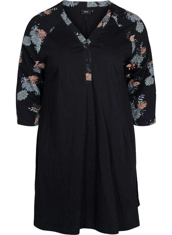 Nachthemd aus Baumwolle mit Printdetails, Black Flower AOP, Packshot image number 0
