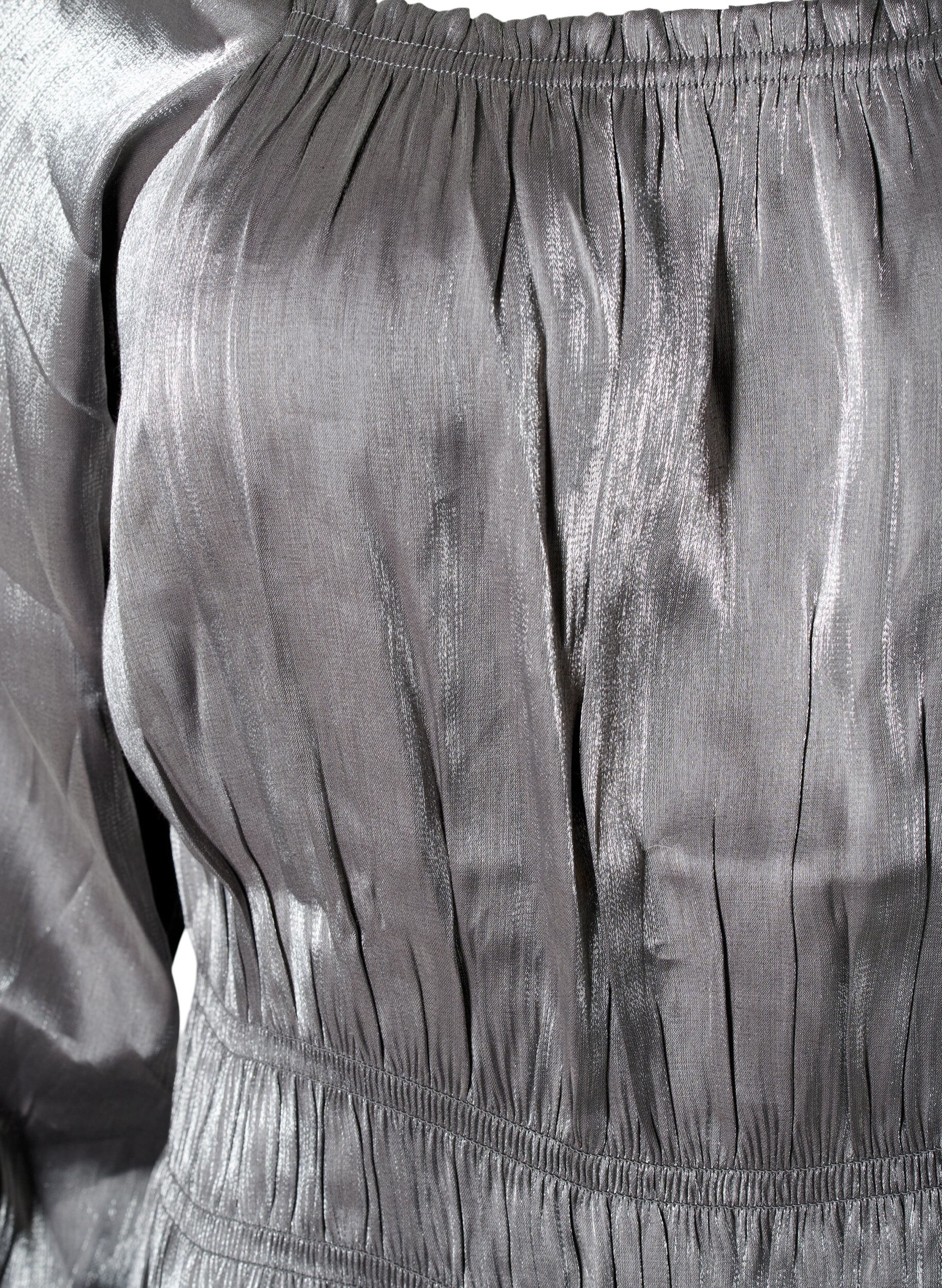 Zizzi Silberfarbene Bluse mit 3/4-&Auml;rmeln und Smock, Dark Silver, Packshot image number 2