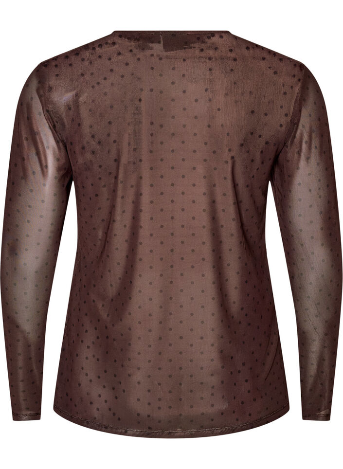 Bluse aus Mesh mit Print, Braun, Packshot image number 1