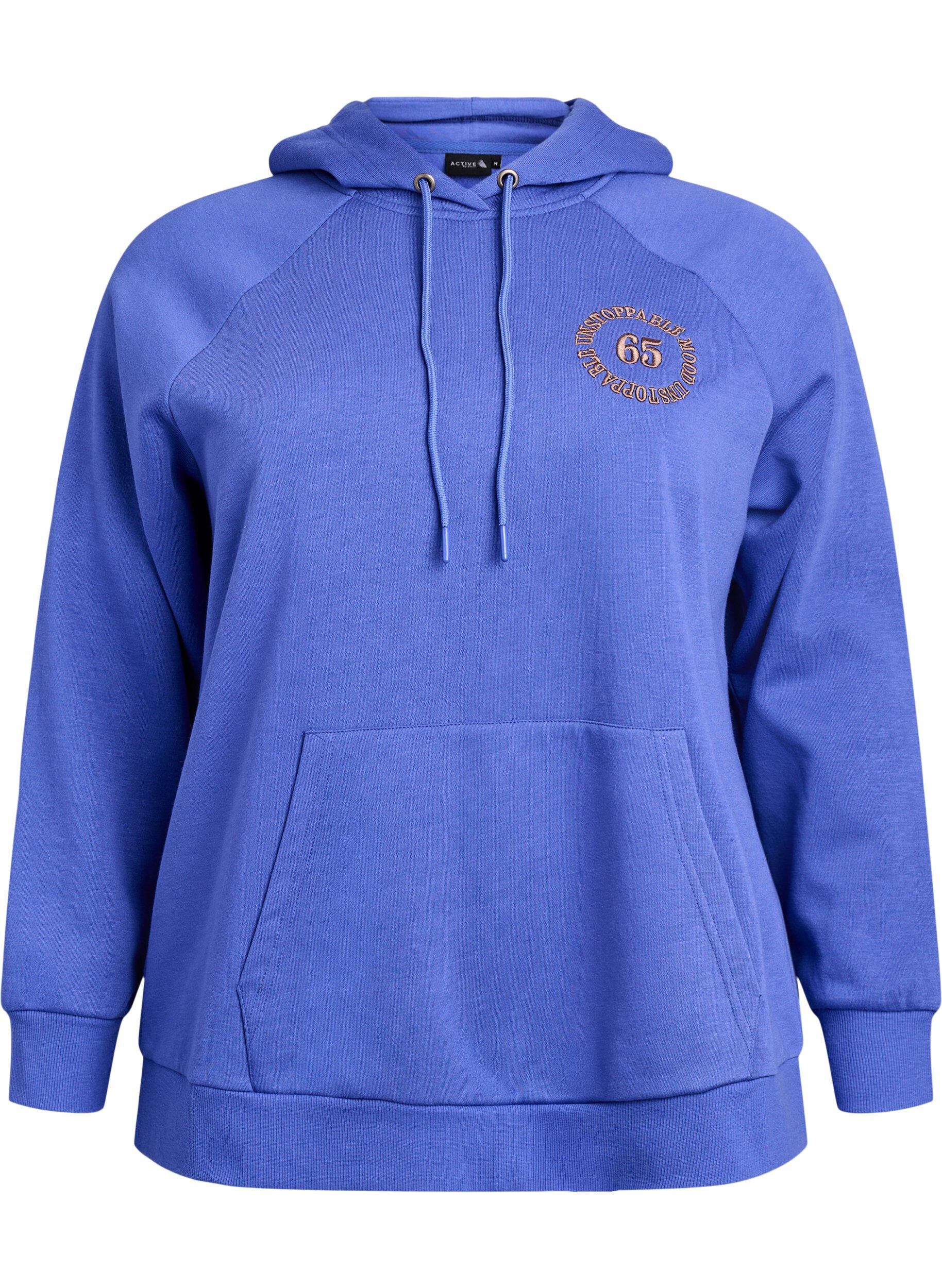 Zizzi Hoodie mit gesticktem Frontmotiv, Blau, Packshot image number 0
