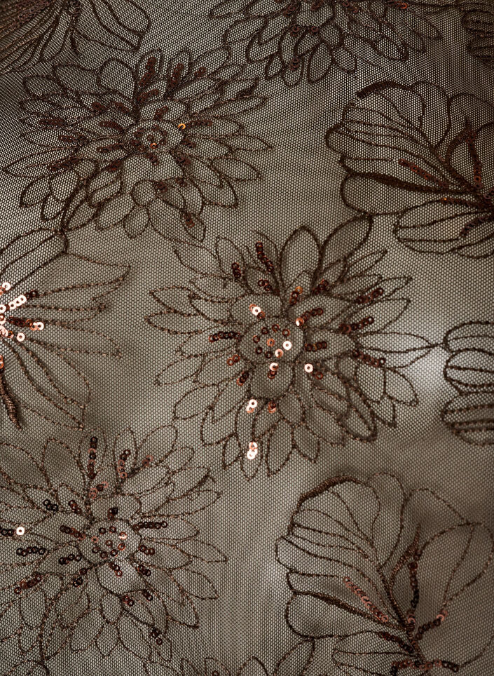 Bluse aus Mesh mit Blumen und Pailletten, Braun, Packshot image number 2