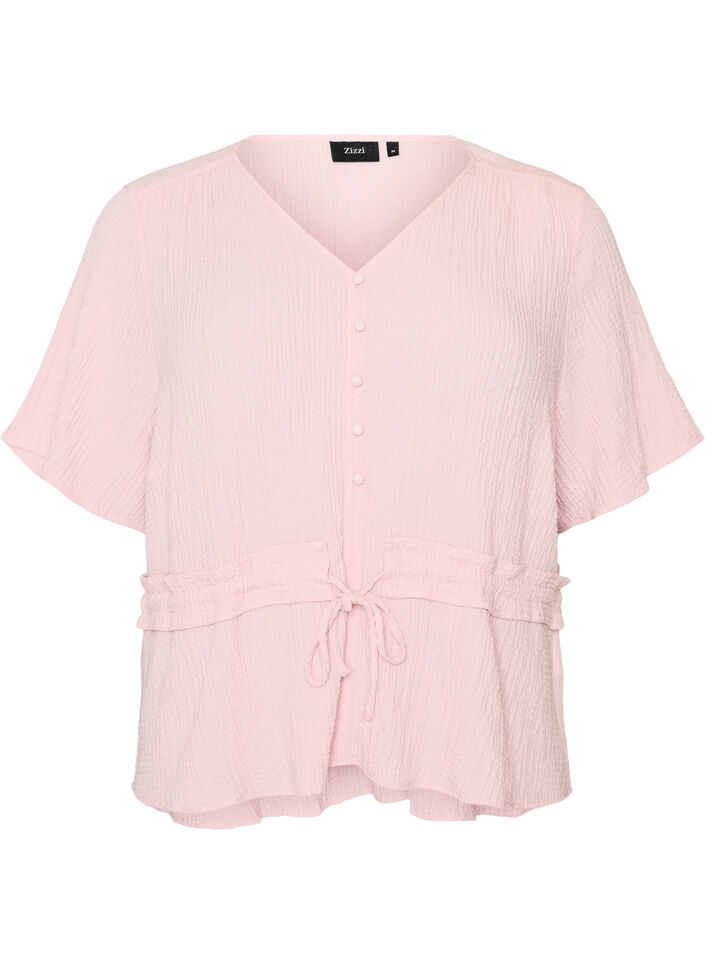 Bluse mit Struktur und Taillenbindung, Pink, Packshot image number 0