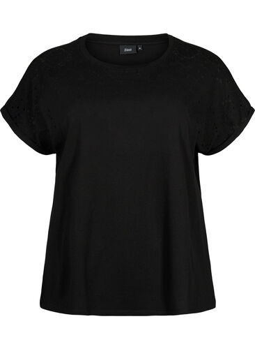 Lockeres T-Shirt mit Broderie anglaise, Black, Packshot image number 0
