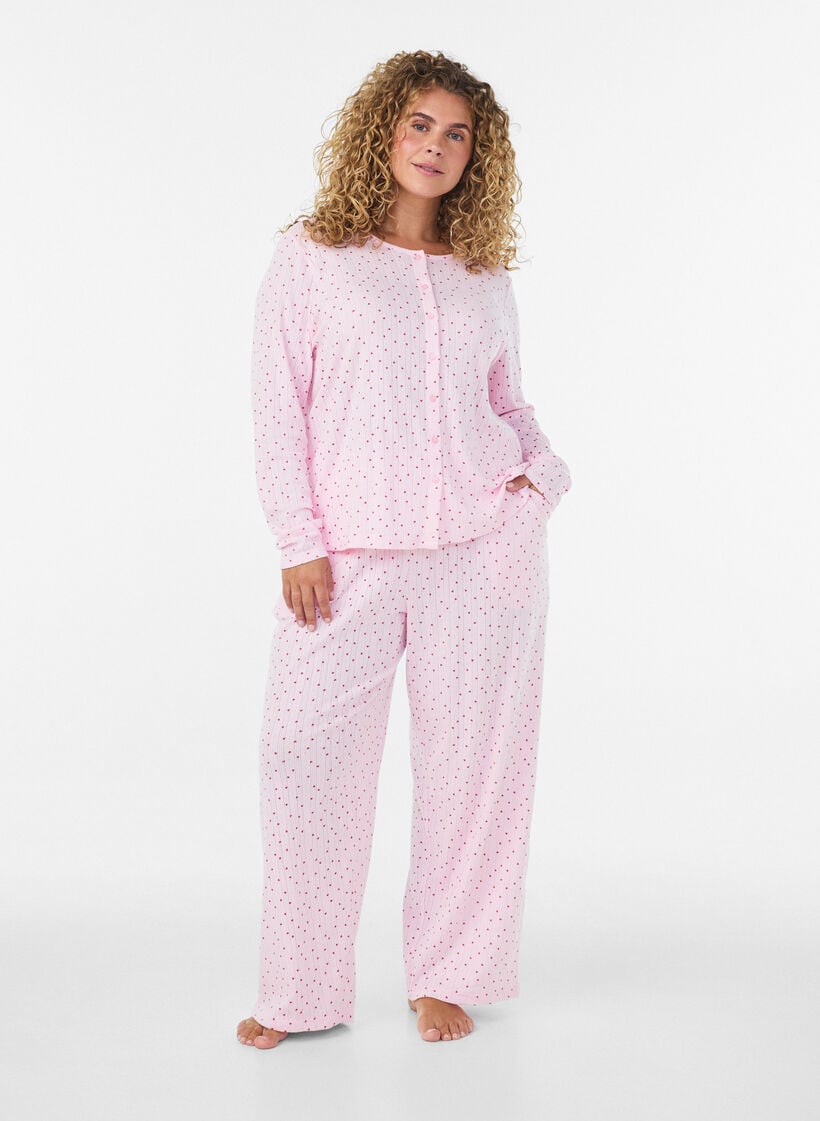 Pyjamahose aus Bio-Baumwolle mit Lochstickerei, Pink, Model image number 1