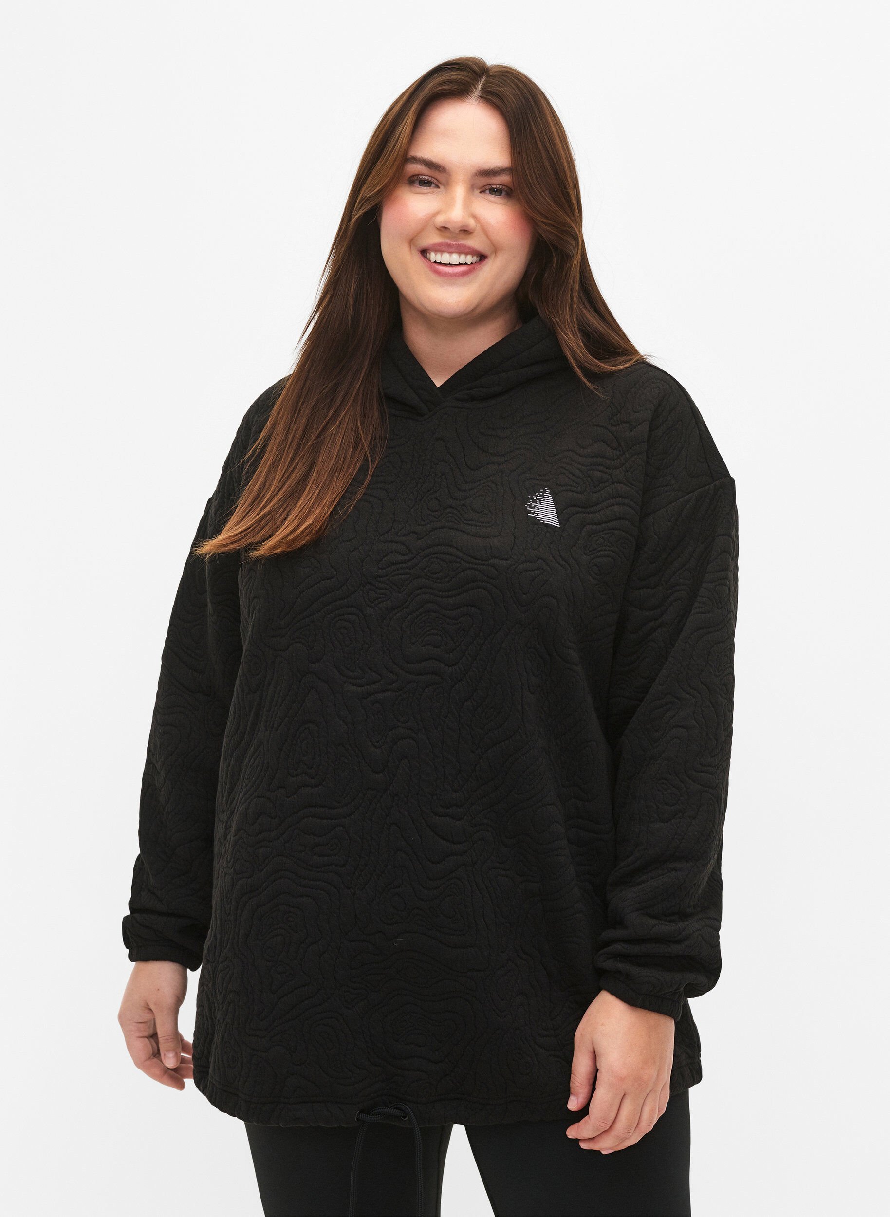 Zizzi Sportliches Sweatshirt mit Kapuze, Black, Model image number 0