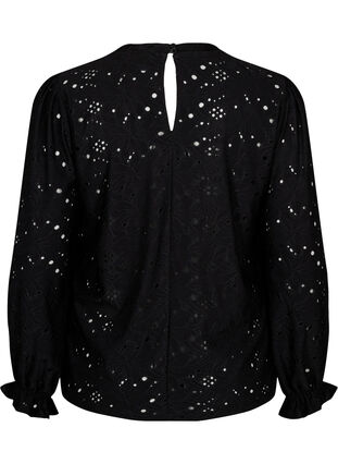  Langärmlige Bluse mit Lochmuster, Black, Packshot image number 1