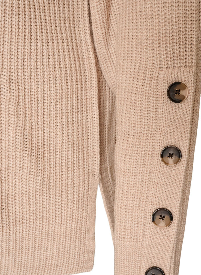 Strickbluse mit Rippstruktur und Knopfdetails, Beige, Packshot image number 3
