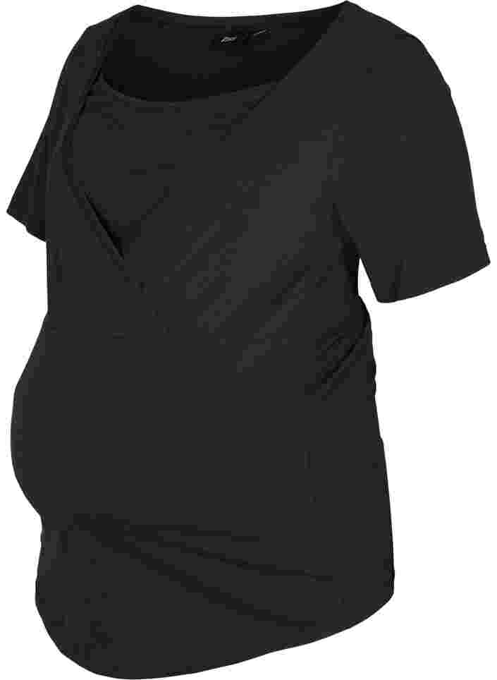 Kurzärmeliges Umstands-T-Shirt aus Baumwolle, Black, Packshot