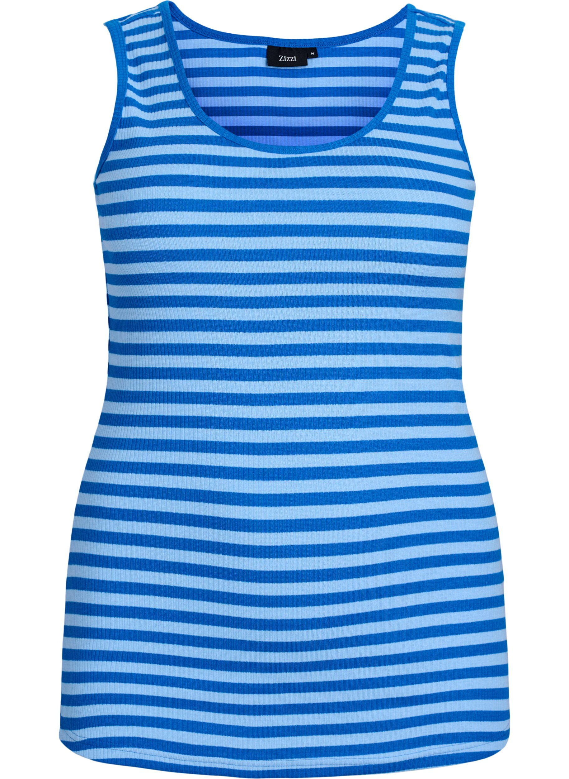 Zizzi Gestreiftes Tanktop mit Rippenstruktur, Blau, Packshot image number 0