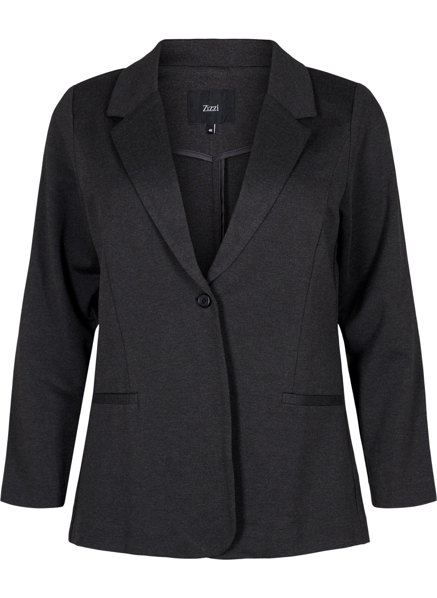 Zizzi Schlichter Blazer mit Knopf und Dekorationstaschen, Grau, Packshot image number 0