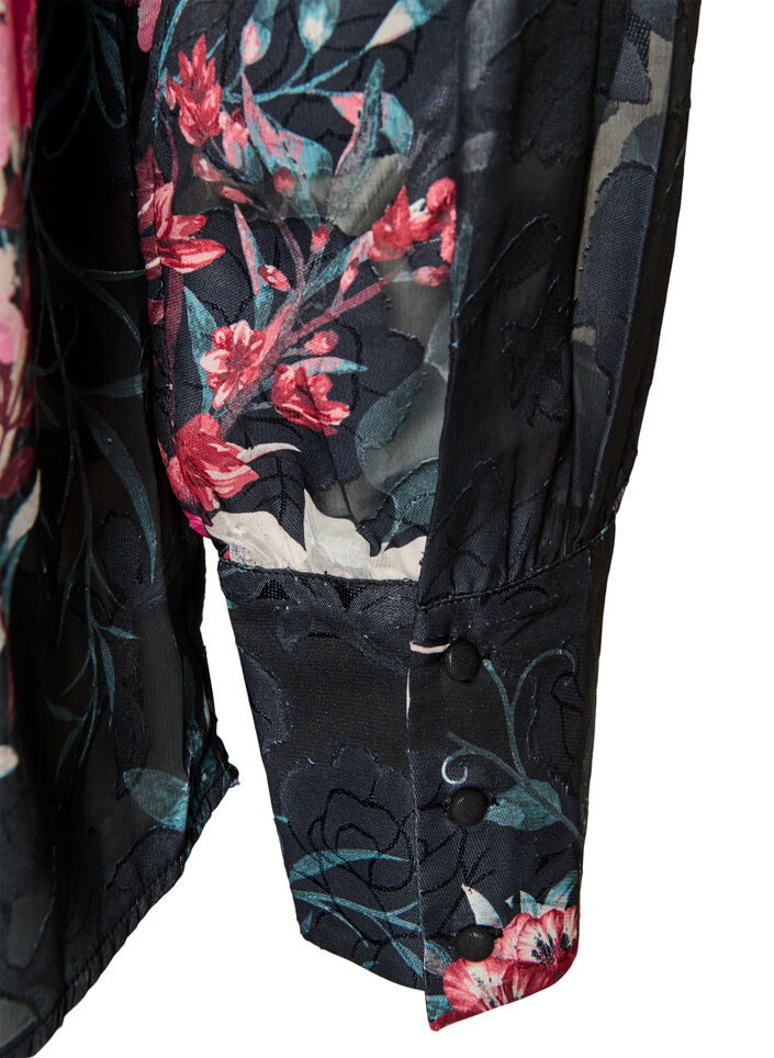 Gebl&uuml;mte Bluse mit Webstruktur, Schwarz, Packshot image number 3