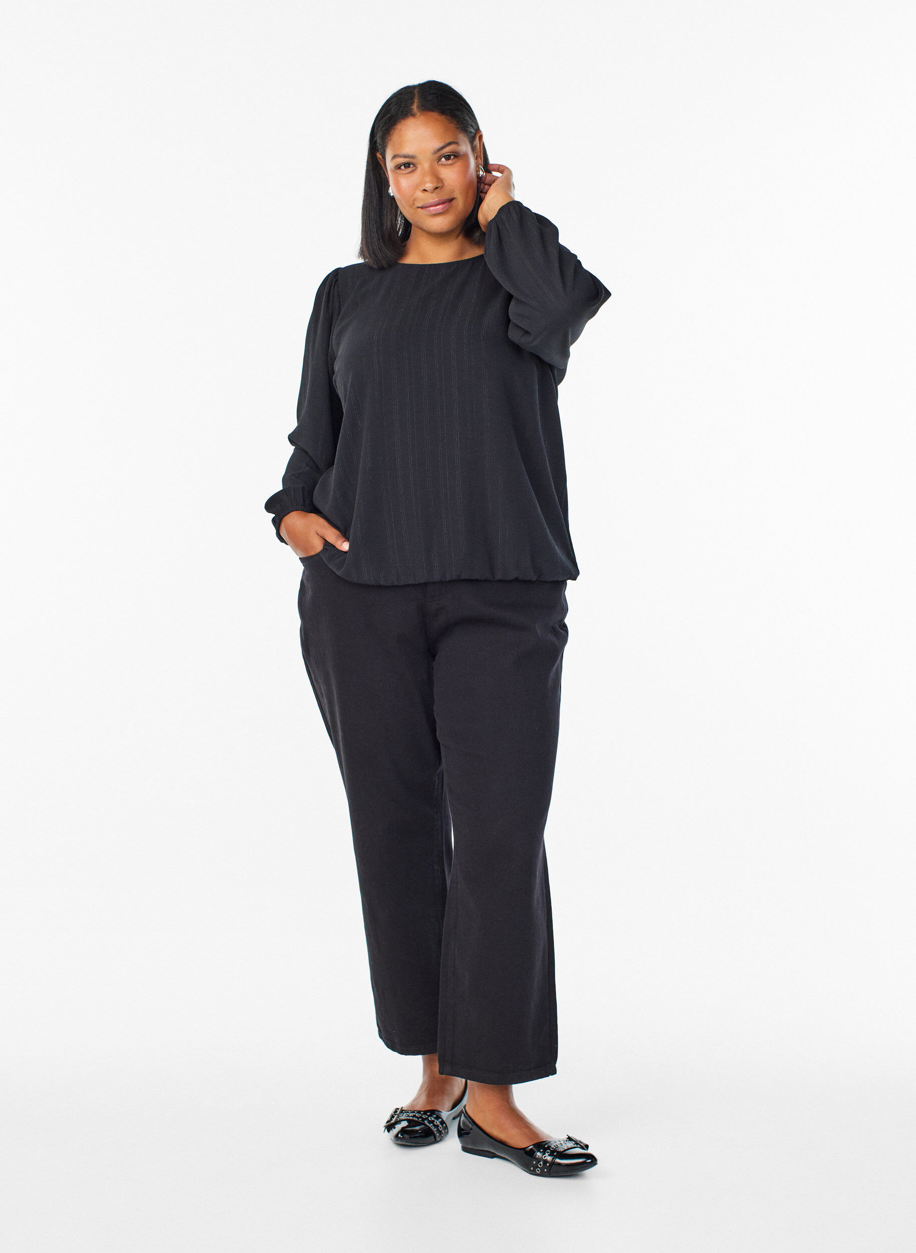 Zizzi Bluse mit Glitzer, Schwarz, Model image number 1