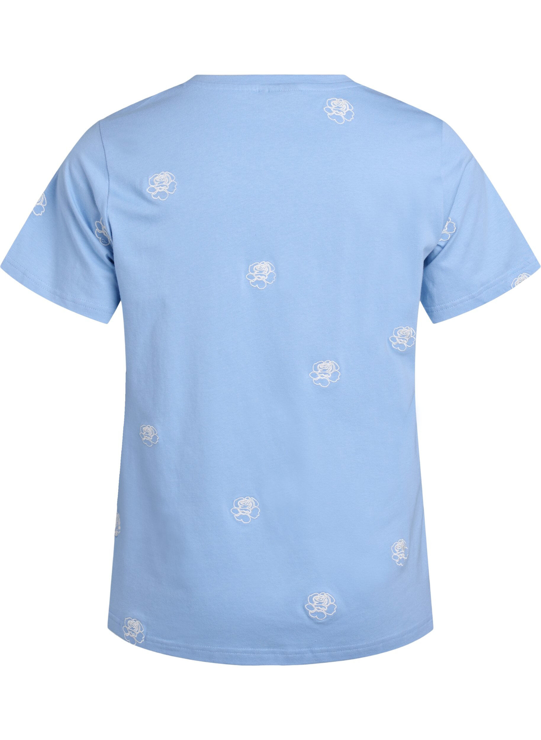Zizzi T-Shirt aus Bio-Baumwolle mit aufgestickten Motiven, Blau, Packshot image number 1