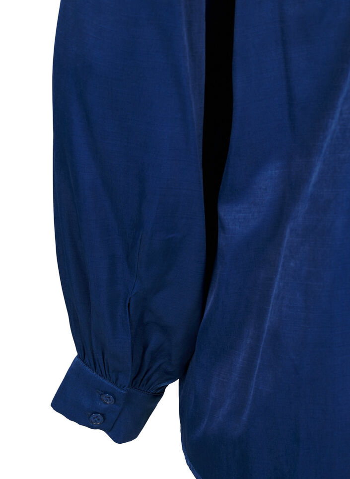  Langärmelige Bluse mit Rüschen und V-Ausschnitt, Estate Blue, Packshot image number 4
