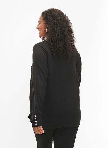 Langärmelige Bluse mit breitem Ärmelaufschlag und Knöpfen, Black, Model image number 1