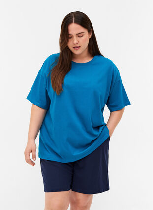 Kurzarm T-Shirt aus Baumwolle, Fjord Blue, Model image number 0