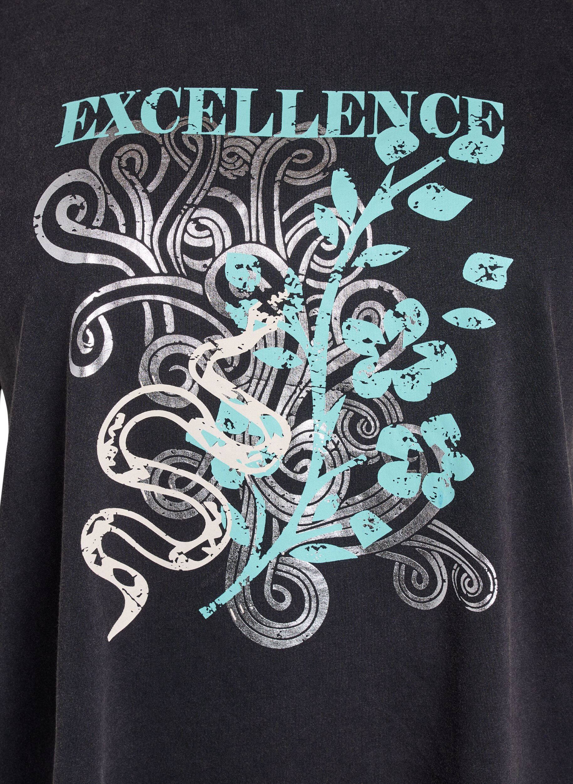 Zizzi T-Shirt aus Bio-Baumwolle mit coolem Print, Grau, Packshot image number 2