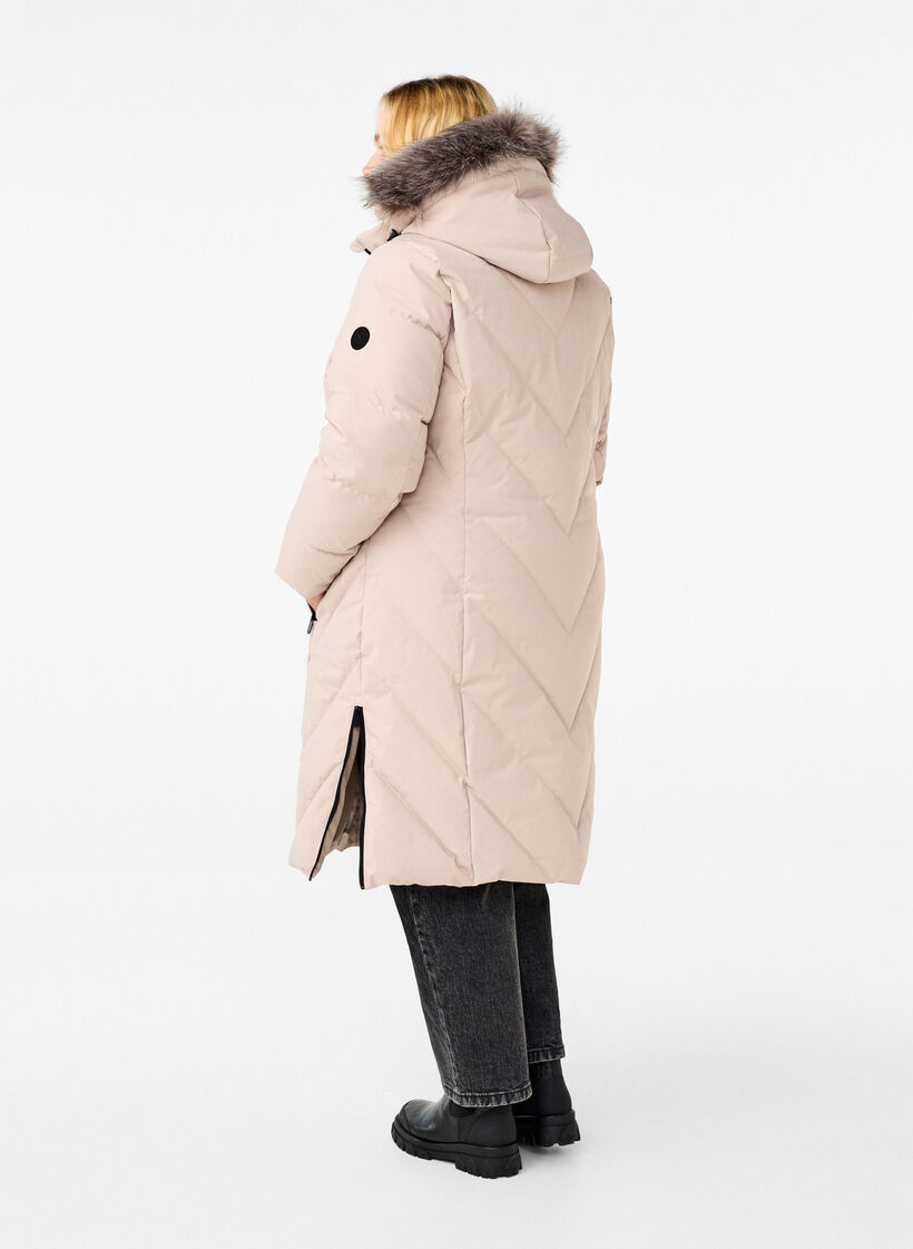 Langer Wintermantel mit Hakenverschl&uuml;ssen und Kunstfellkragen, Beige, Model image number 2