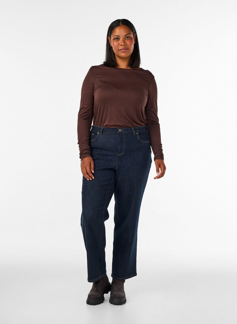 Lang&auml;rmelige Bluse aus Wolle und Viskose, Braun, Model image number 1
