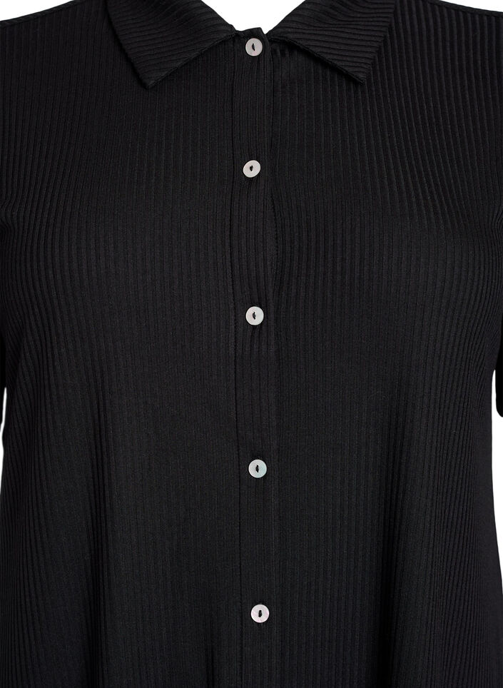 Maxikleid aus Jersey mit Kragen und kurzen Ärmeln, Schwarz, Packshot image number 2