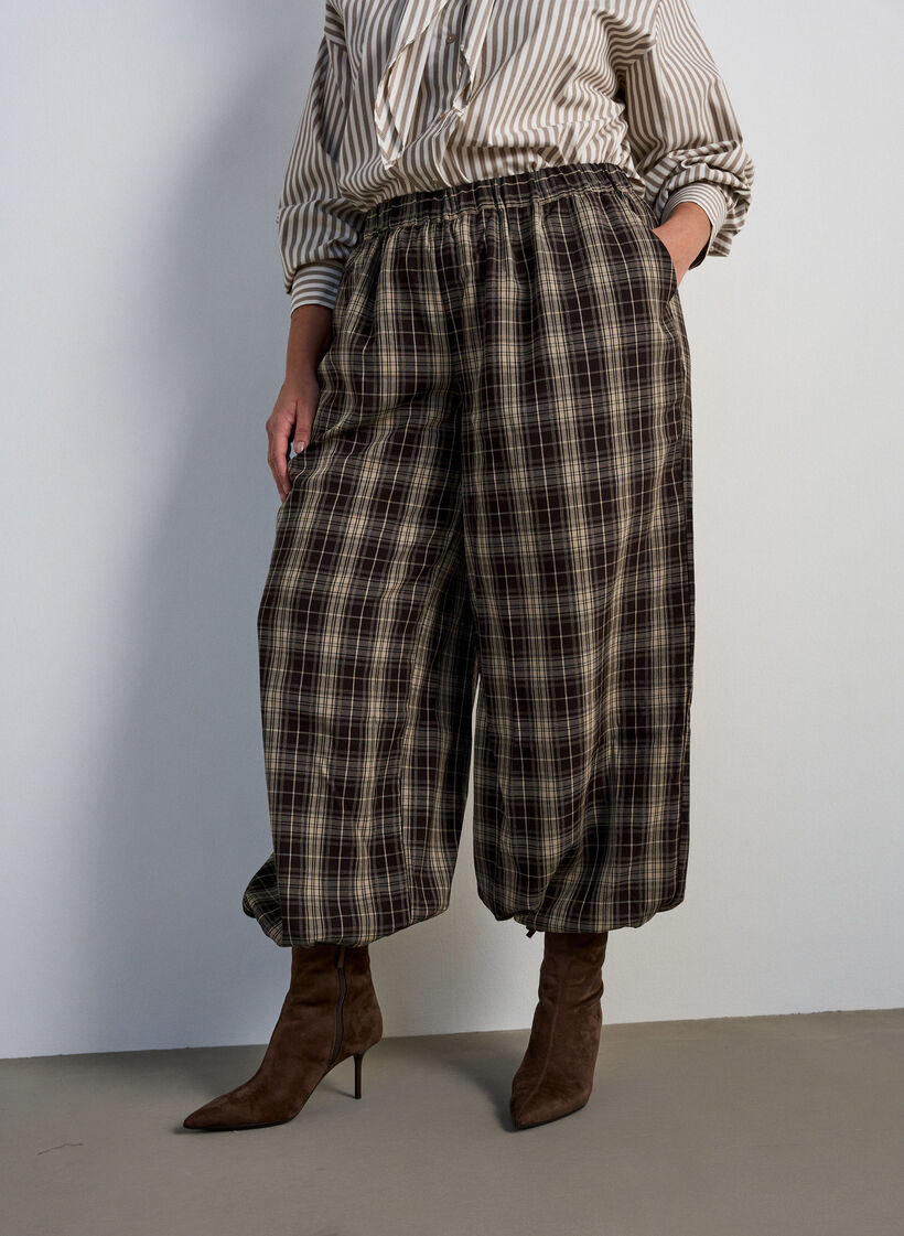 Karierte Ballonhose mit hoher Taille, Gr&uuml;n, Model image number 2