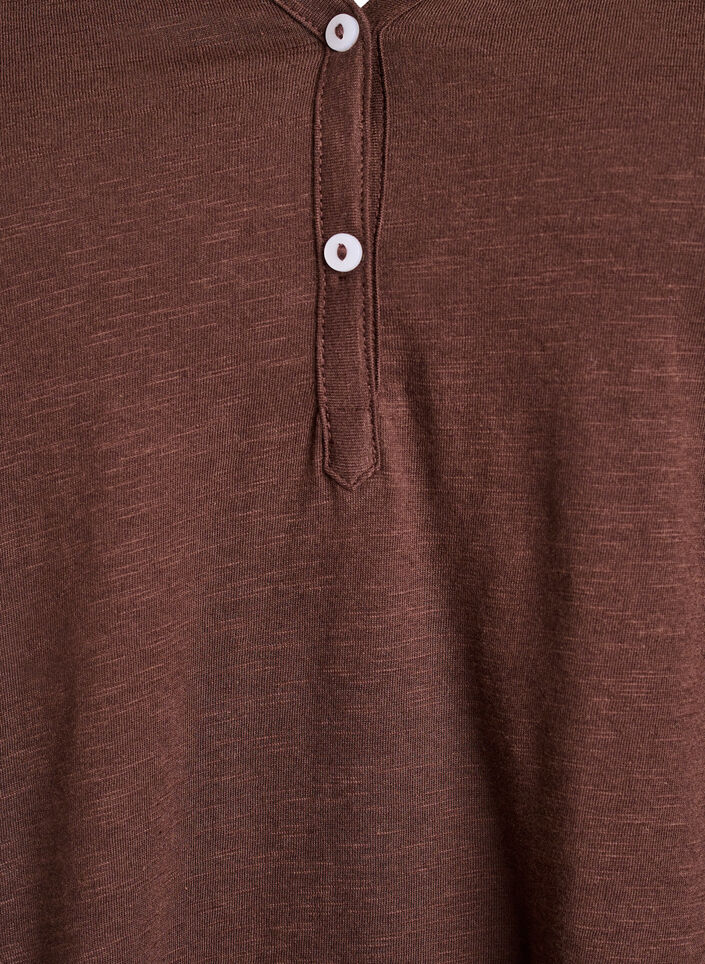 Langarmshirt mit V-Ausschnitt und Kn&ouml;pfen, Braun, Packshot image number 2