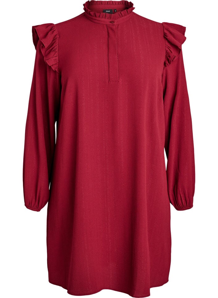 Kurzes Kleid mit R&uuml;schen und Glitzer , Dunkles Bordeaux, Packshot image number 0