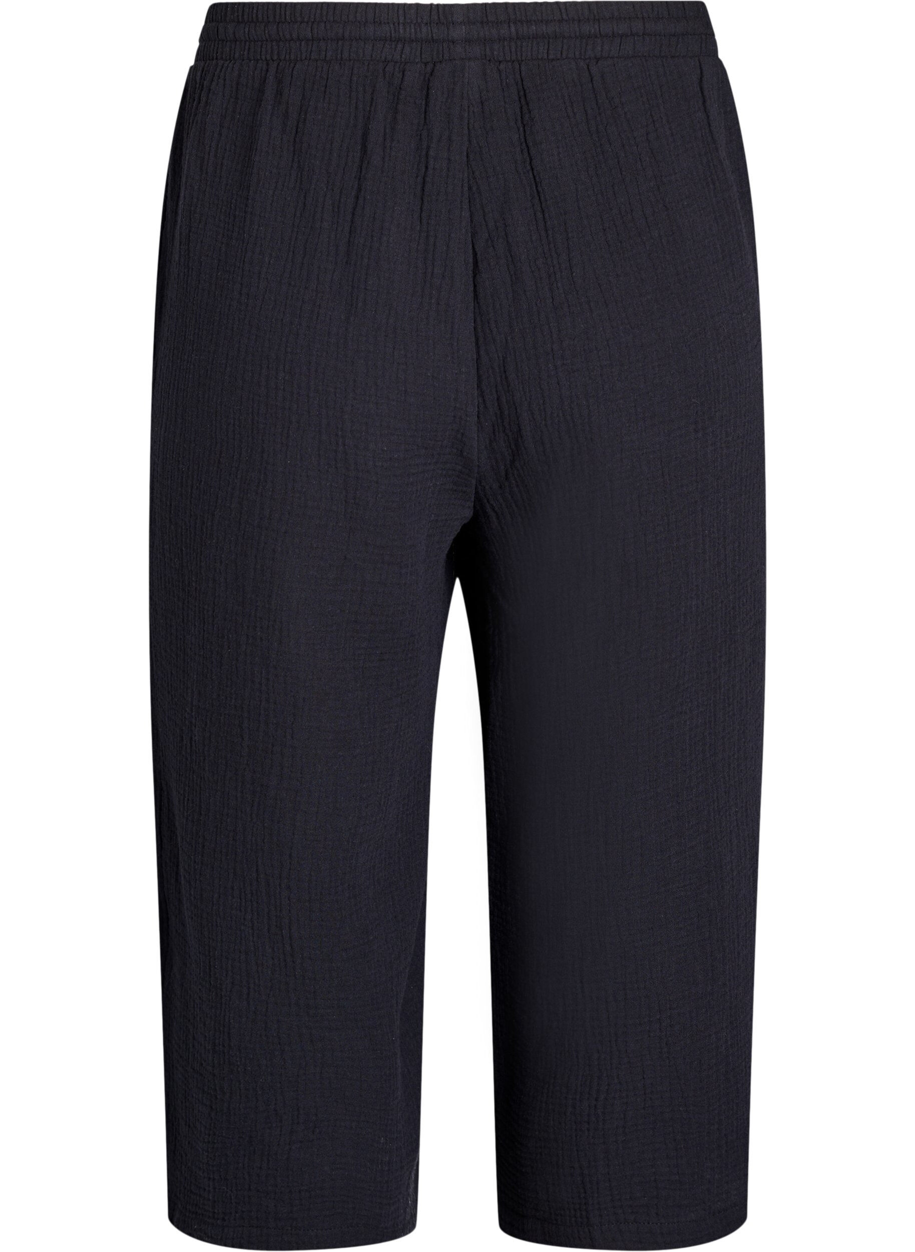 Zizzi Culotte-Hose aus Baumwollmusselin mit hohem Bund, Schwarz, Packshot image number 1