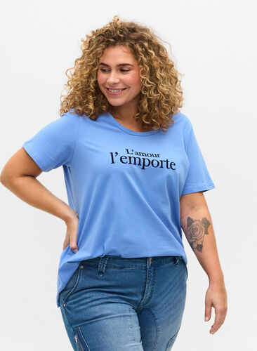 Kurzarm T-Shirt aus Baumwolle mit Aufdruck, Ultramarine / N.Sky, Model image number 0