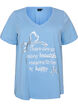 T-Shirt aus Baumwolle mit V-Ausschnitt und Frontprint, Blau, Packshot image number 0