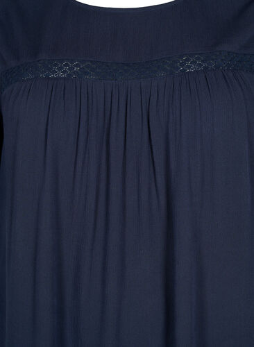 Viskose-Kleid mit Spitzenband., Navy, Packshot image number 2