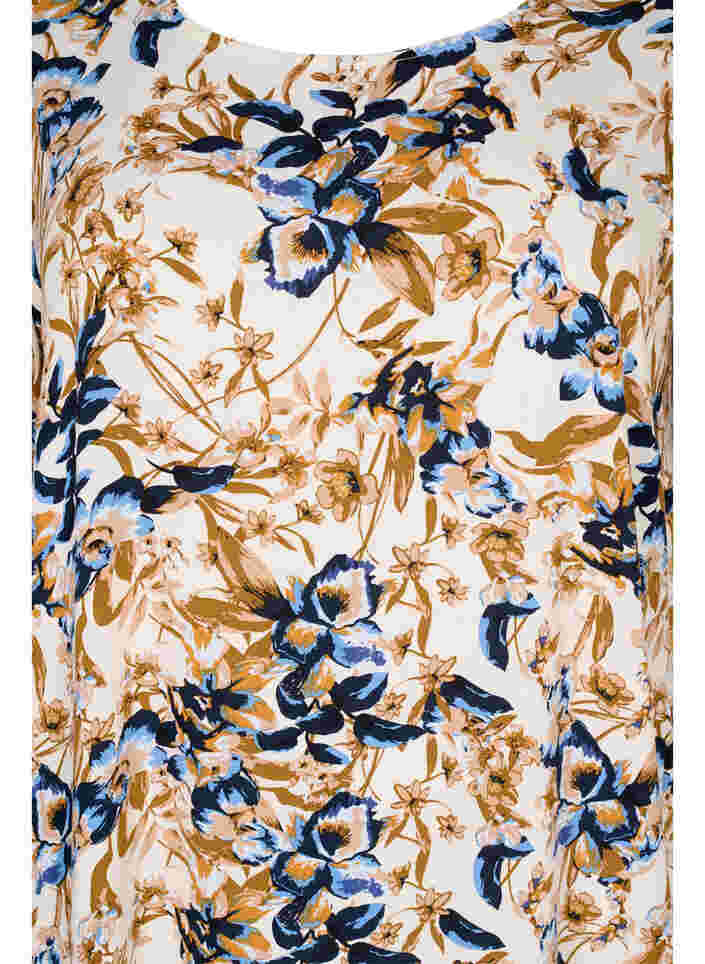 Kurzärmeliges Viskosekleid mit Blumendruck, Ecru Flower, Packshot image number 2