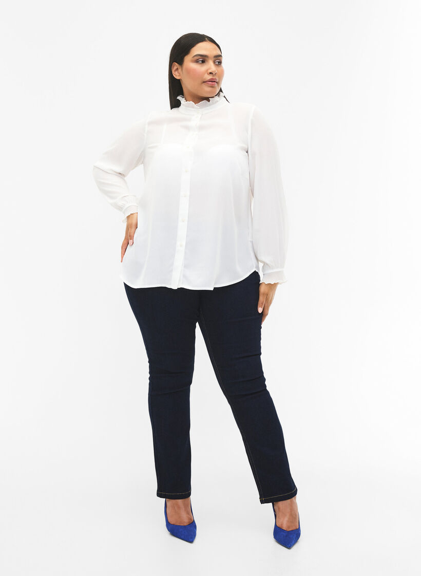  Hemdbluse mit R&uuml;schendetail, Bright White, Model image number 4