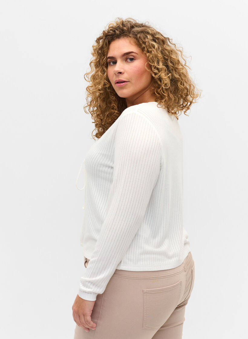 Cardigan mit Rippmuster und Bindeschnüren, White, Model image number 1