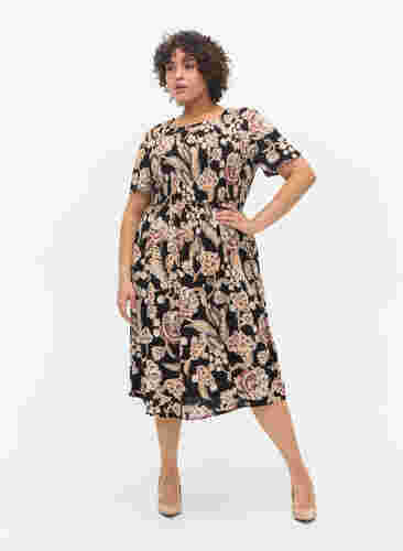 Viskosekleid mit Print und Smock, Paisley Flower, Model image number 2