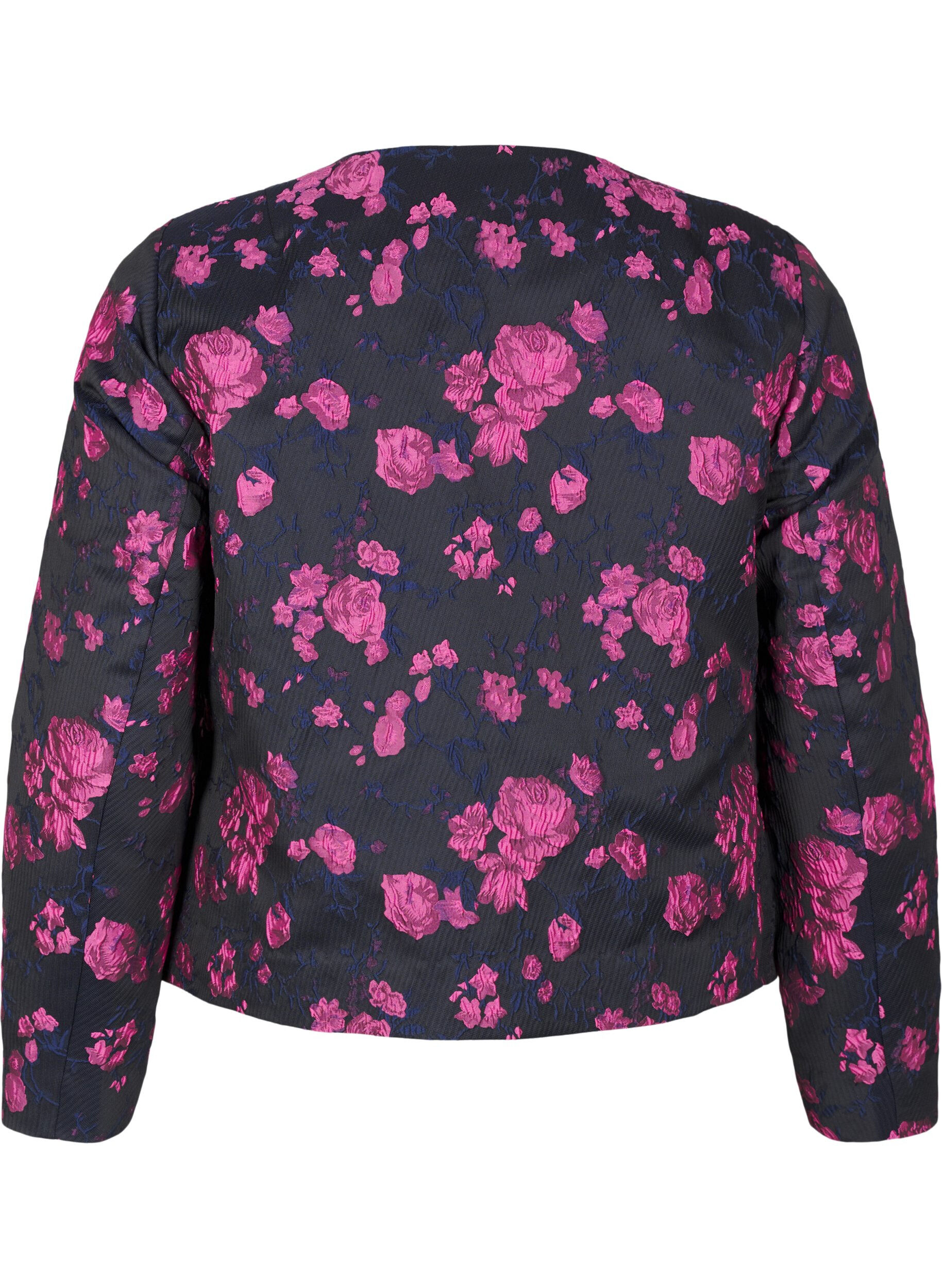 Zizzi Jacquard-Jacke mit Blumenmuster, Black w. Red Rose, Packshot image number 1