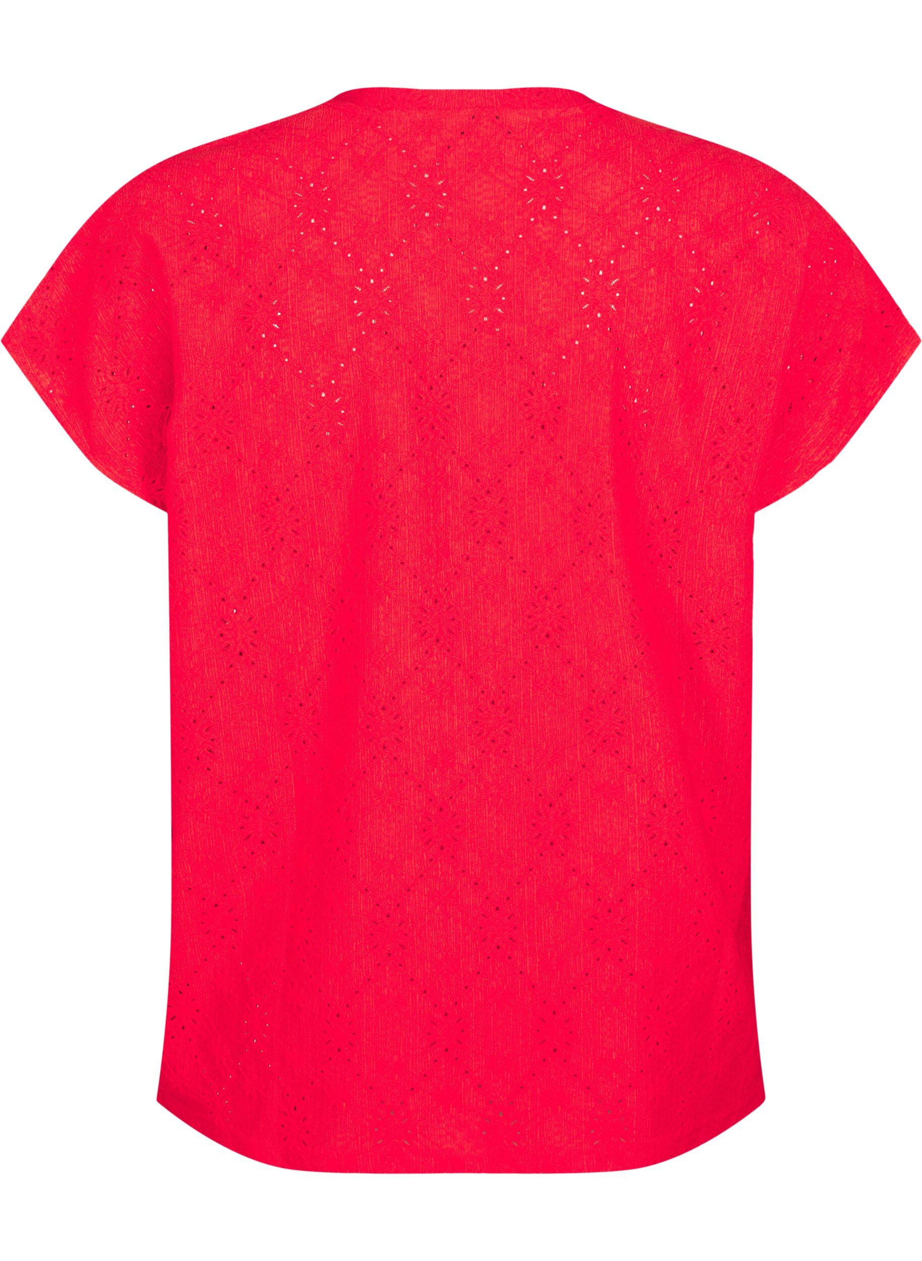 Zizzi Bluse mit kurzen &Auml;rmeln und floralen Stickereien, Flame Scarlet, Packshot image number 1